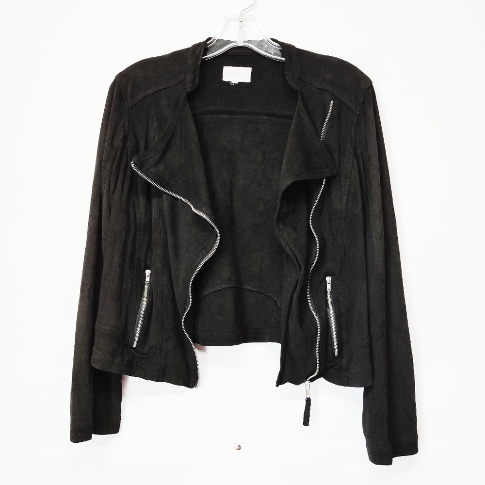 Jolt Black Faux Suede Fringe Moto Style Jacket - Picture 2 of 4